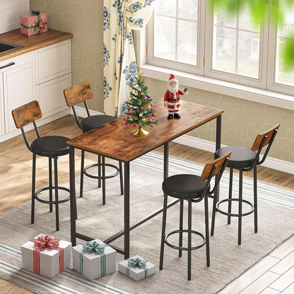 Rustic Brown PU Bar Stools Set of 2 26 Inch With Footrest