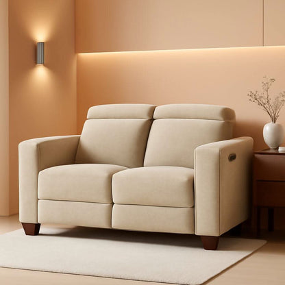 Beige Fabric Wall Hugger Power Loveseat Recliner USB