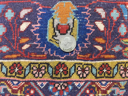 Persian Bidjar Rug 4x6, Handmade Oriental Carpet, Fine Weave, Herati Mahi Pattern, Vintage, Red, 300 KPSI