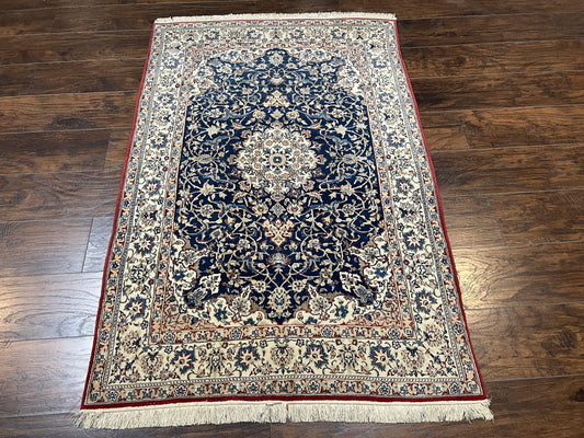Super Fine Persian Nain Rug 3.6 x 5.4, Navy Blue and Ivory, 700 KPSI