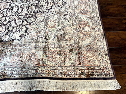 Silk Indian Kashmiri Rug 8x10, Floral Medallion, Indo Persian Carpet, Handmade Vintage Silk Rug