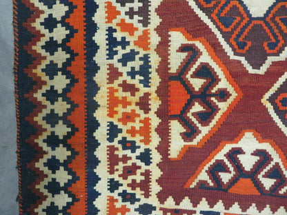 5' X 10' Antique Turkish Kilim Handmade Flat Weave Wool Rug Red Colorful Veg Dye Bohemian Boho Chic Tribal Style And Design