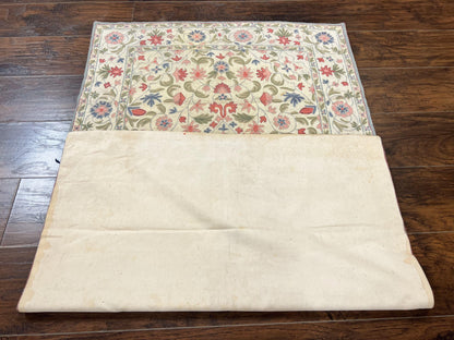Hand Stitched Indian Rug 4x5, Floral, Vintage Hand Embroidered Rug