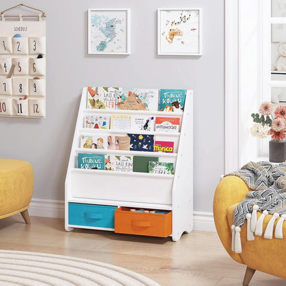 Kids Bookshelf With Storage Bins White Nursery Toddler
