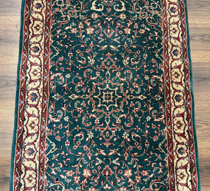 Dark Green Indo Persian Rug 2.5 x 4, Hand Knotted Wool Small Oriental Carpet