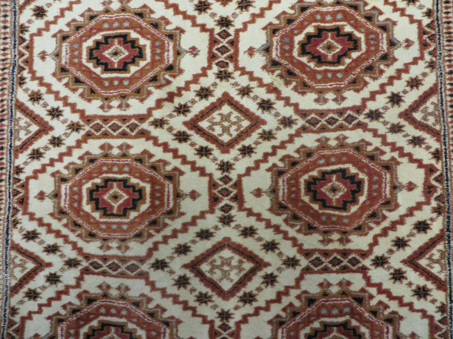 4' X 7' Vintage Handmade Pakistani Turkoman Bokhara Balouch Woven Wool Rug Ivory