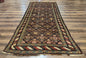 Antique Persian Wide Runner Rug 4x9, Kurdish Rug, Panel Design, Rainbow Border, Rare Tribal Rug