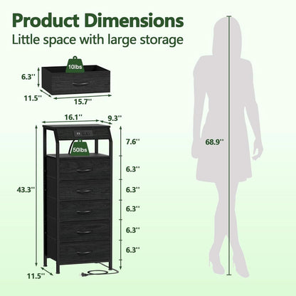 Black Oak Dresser With Integrated Charging Station