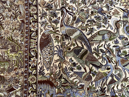 Persian Isfahan Rug 5x8 - Tree of Life, Animal Pictorials, Kork Wool & Silk