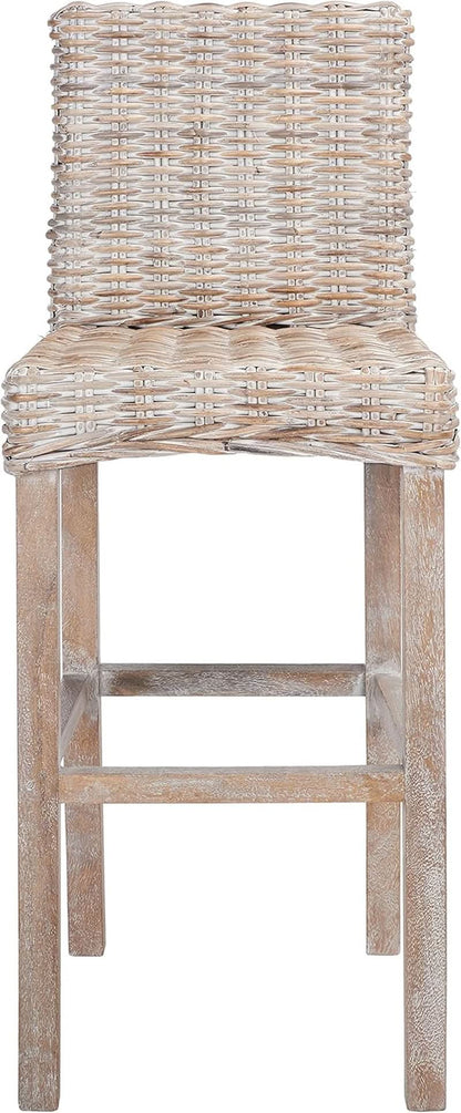Grey Wash Rattan 30 Inch Bar Stool With Parsons Legs