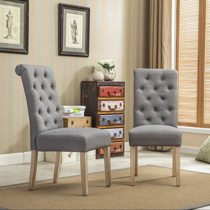 Gray Solid Wood Tufted Parsons Dining Chair Set Of 2