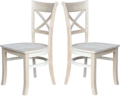 Set Of 2 35.8 In Parawood X Back Dining Chairs Unfinished