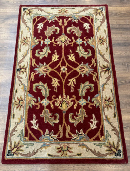 Small Floral Wool Rug 3x5, Safavieh Heritage Collection, Dark Red, Pair A