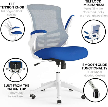 Ergonomic Office Chair Blue Mesh With White Frame Mid Back
