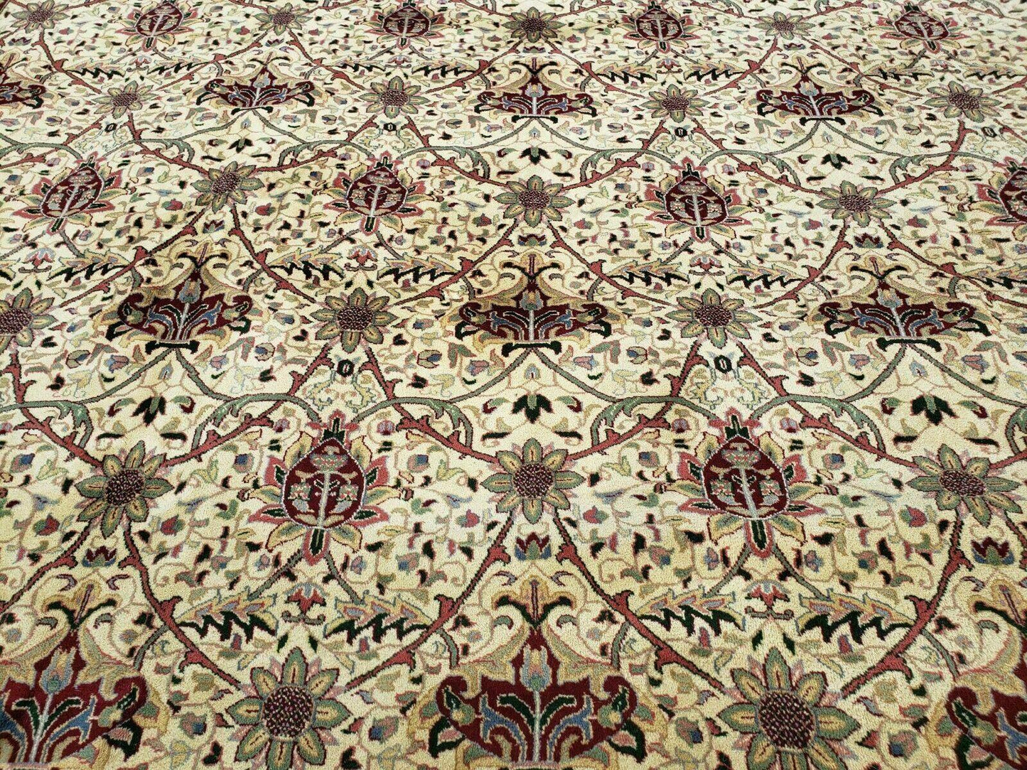 12' X 18' One-of-a-Kind Indian Agra Hand-Knotted Wool Rug Handmade Organic Dyes