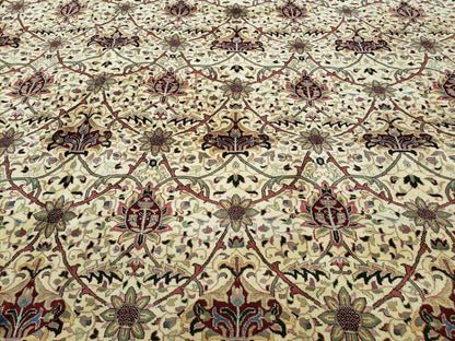 12' X 18' One-of-a-Kind Indian Agra Hand-Knotted Wool Rug Handmade Organic Dyes