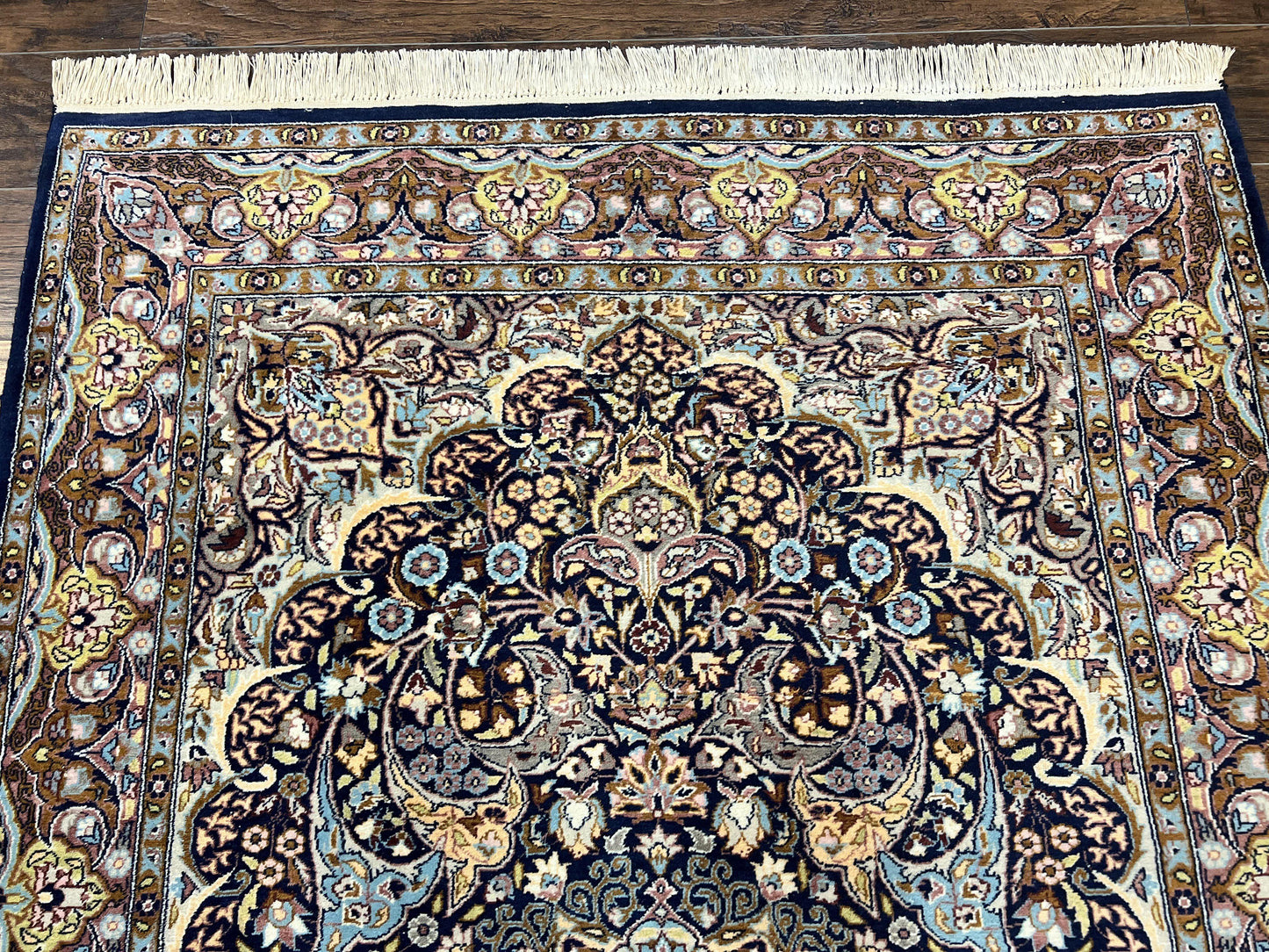 Pak Persian Rug 5x7, Navy Blue Hand Knotted Wool Oriental Carpet 5 x 7 ft, Floral Medallion, Traditional Vintage Pakistani Rug, 225 KPSI