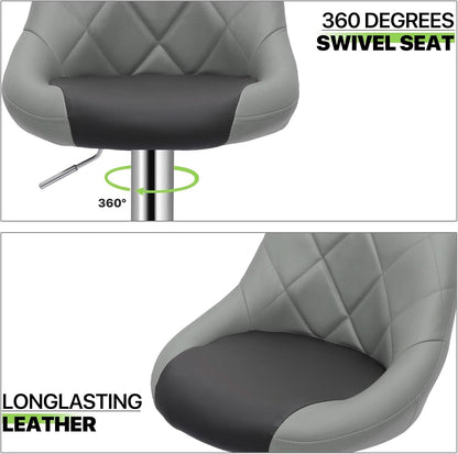 Height Adjustable Grey PU Leather Bar Stools Set Of 2