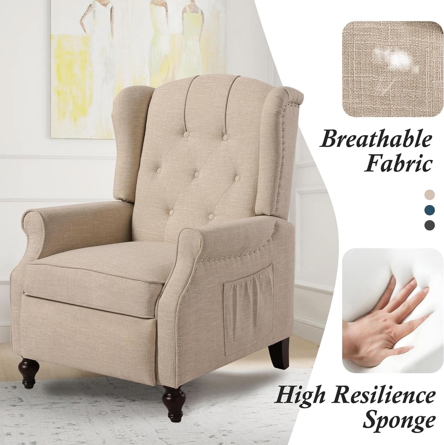 Vintage Wingback Recliner Chair With Massage And Heat