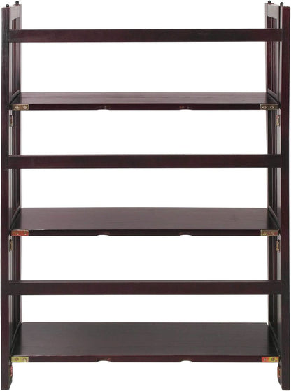 Three Shelf Folding Stackable Bookcase 27.5 Inch Wide Espresso Wood Home Office Storage