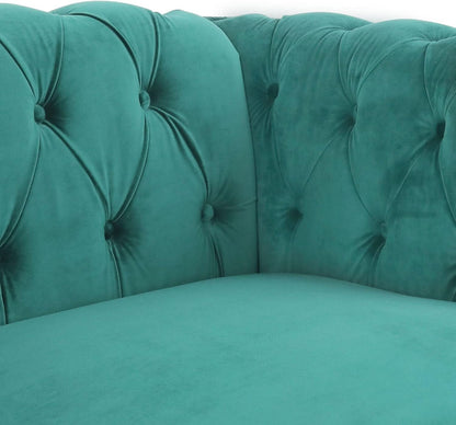 Green Velvet Chesterfield Living Room Set Including Sofa Loveseat and Club Chair