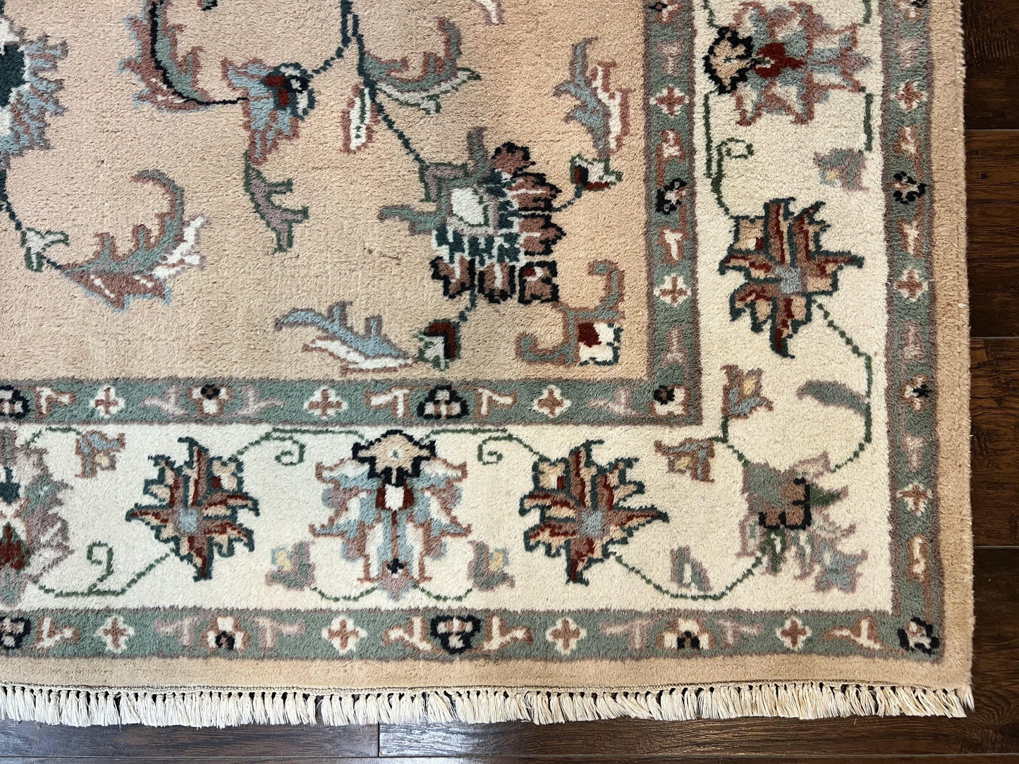 Indo Persian Rug 6x9, Handmade Vintage Wool Carpet, Floral Allover