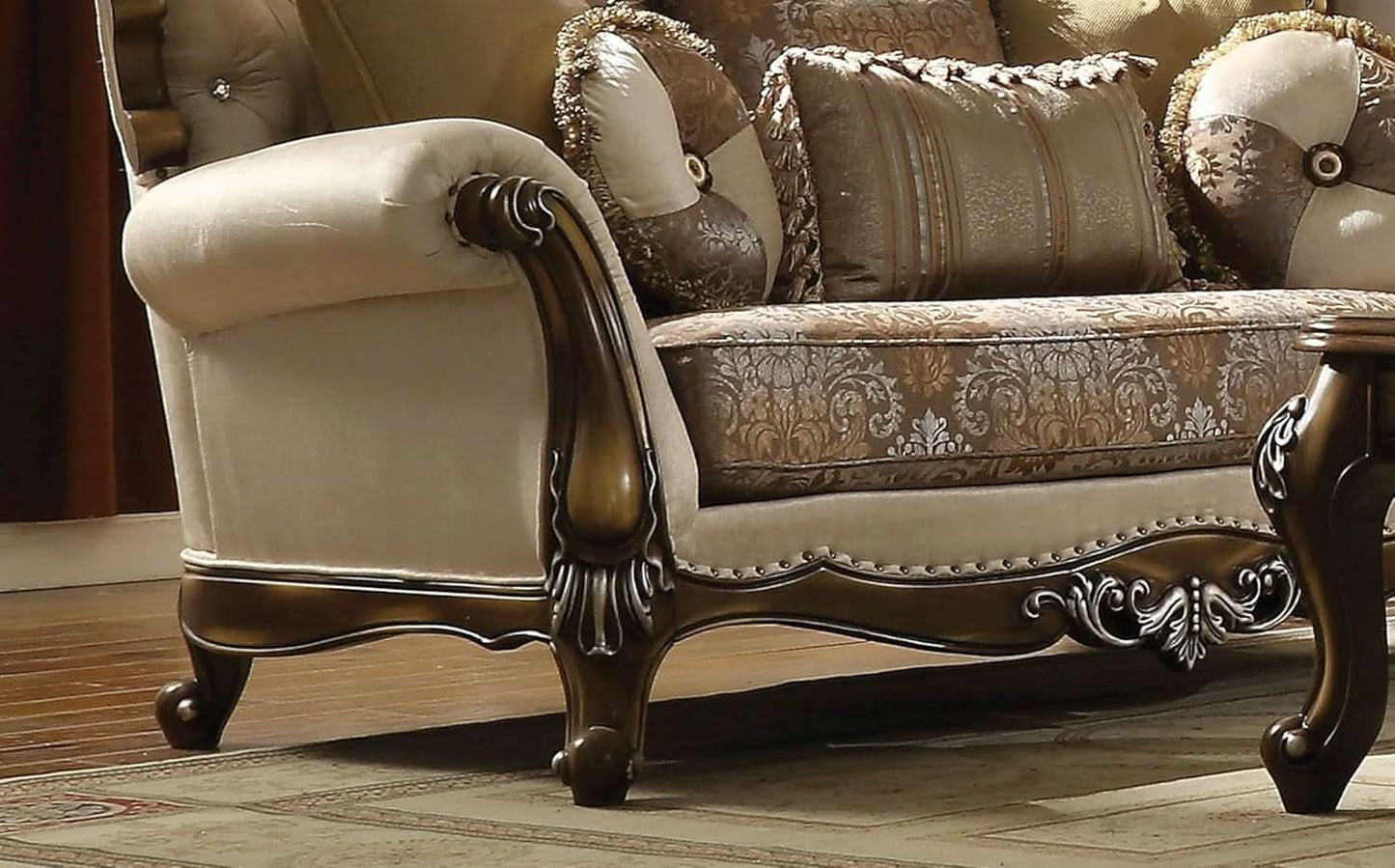 4 Piece Living Room Set Tan And Antique Oak Traditional