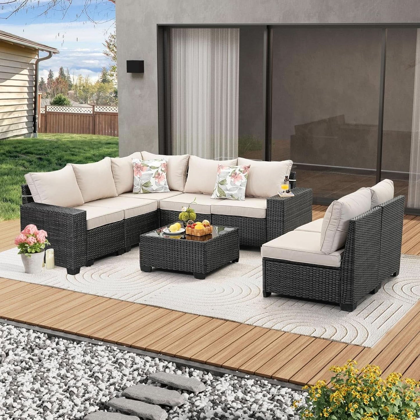 All-Weather Wicker Outdoor Sectional Sofa Set with Cushions