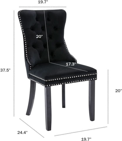 Velvet Dining Chairs Black Tufted Upholstered Set 4