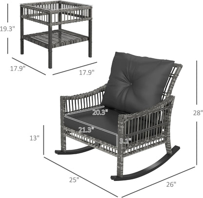 Wicker Outdoor Rocking Chair Set with Storage Table