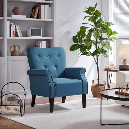 Navy Blue Compact Midcentury Armchair Tufted Backrest