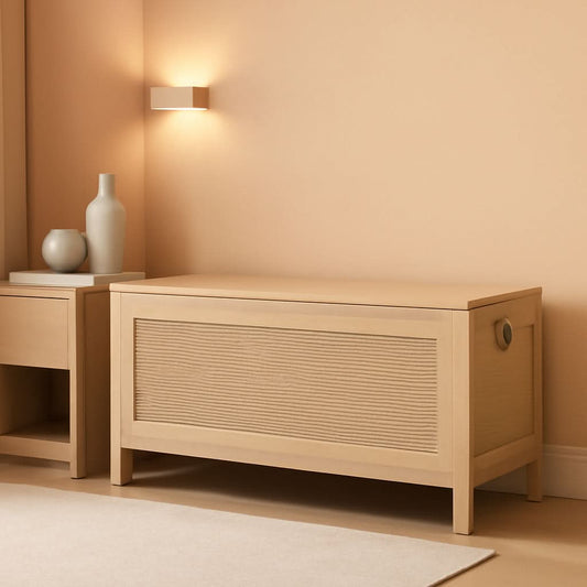 Large Natural Storage Bench with Safety Hinge, 39.4 Inches