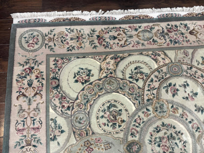 Pak Persian Rug 9x12, Wool with Silk Highlights, European Design, Floral, Green