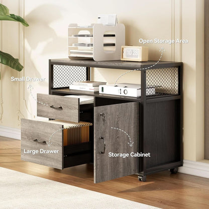 55 Inch L Shaped Office Desk With Grey Filing Cabinet Set