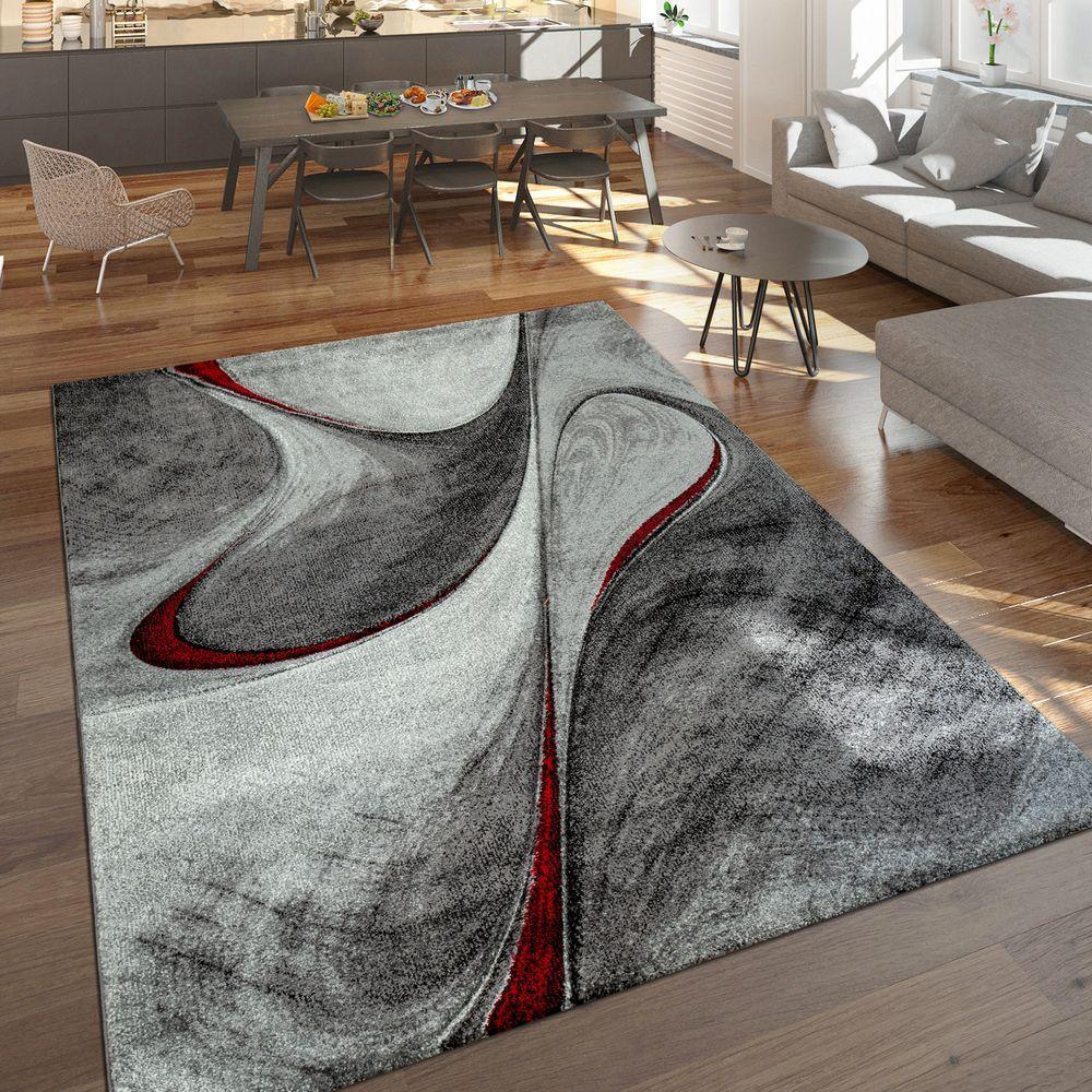 Abstract Living Room Rug Brilliance Collection - Grey Red Black