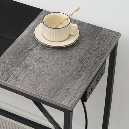 Charcoal Gray Computer Desk With Power Outlet And Hooks