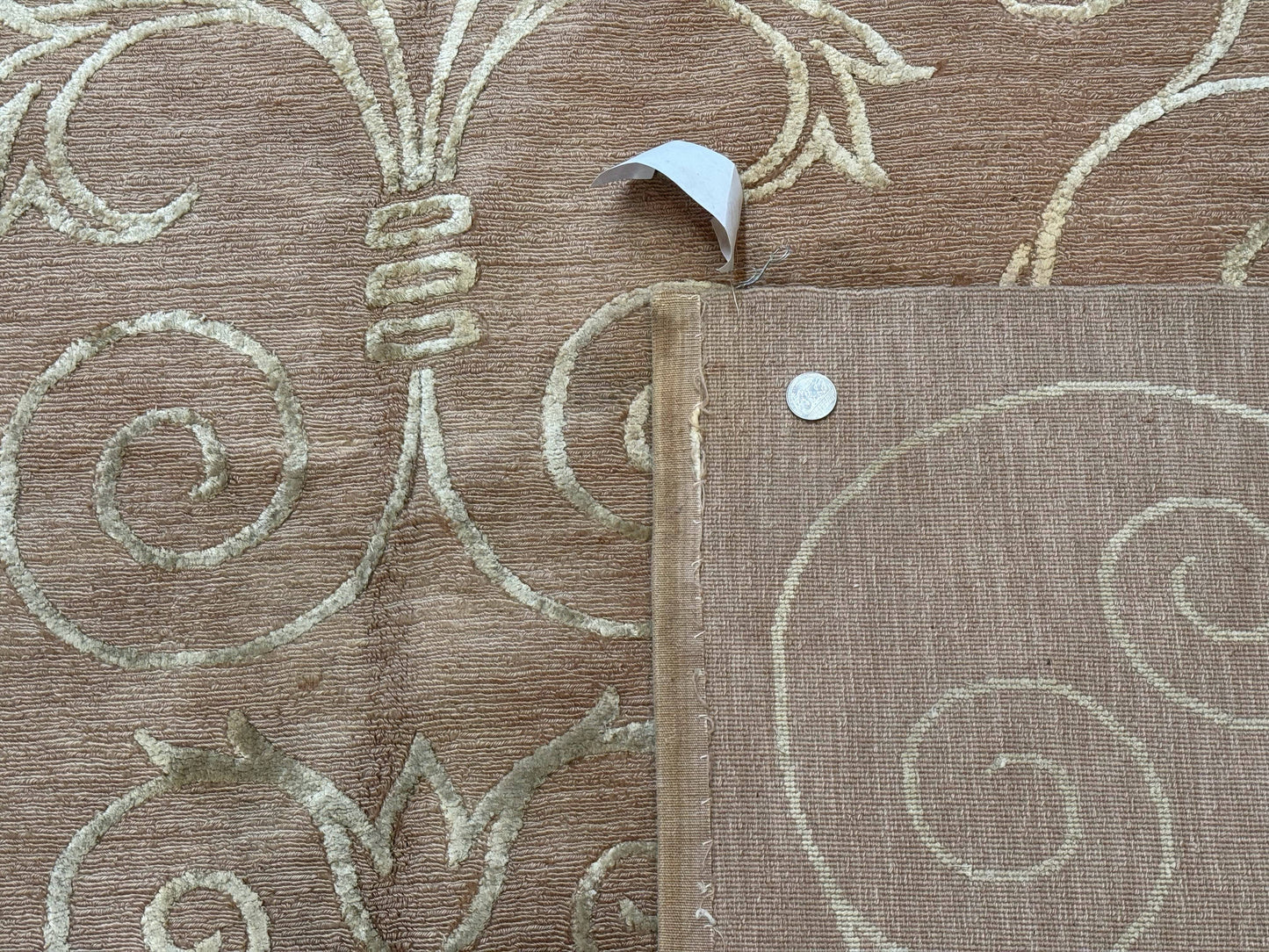 Tibetan Rug 9x12 Wool and Silk Beige Modern Handmade Carpet