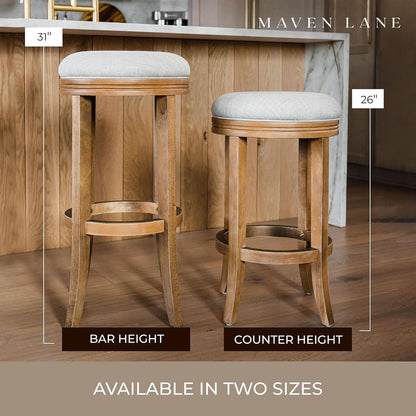 Eva 31 Inch Bar Height Backless Swivel Bar Stool Weathered Oak Sand Fabric