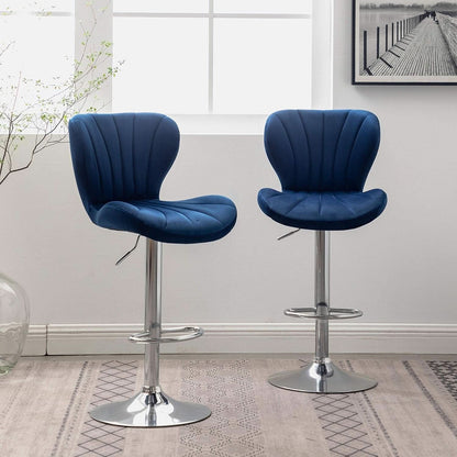 Blue Velvet Adjustable Swivel Bar Stools Set of 2 Modern