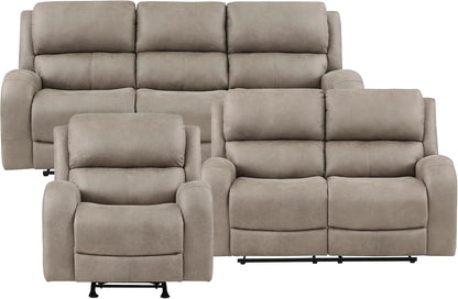 Polished Microfiber Manual Reclining Sofa Set Brown 3 Piece