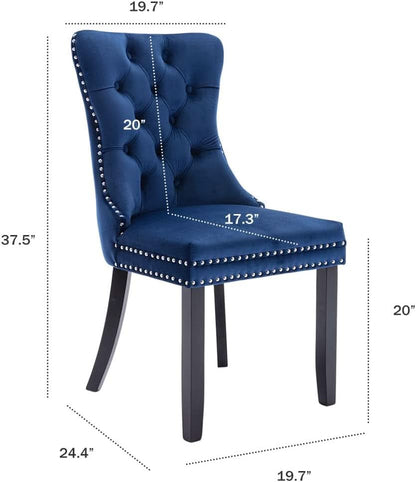 Navy Velvet Wingback Dining Chairs Set Of 4 Modern