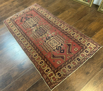 Antique Turkish Sparta Rug 3x6, Geometric Caucasian Kazak Pattern, Handmade