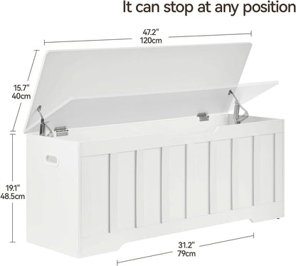 ExtraLarge Storage Chest White Wood Bench Hinges Durable