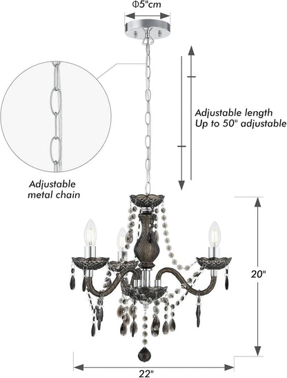 Black Small Crystal Chandelier Dimmable 3 Light Pendant