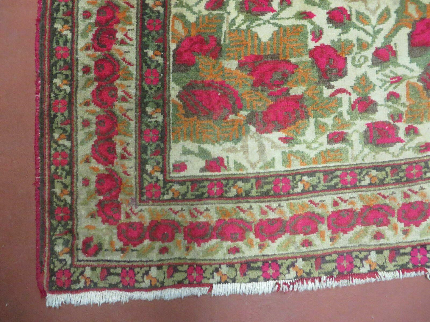 5' X 6' Antique Handmade India Floral Oriental Wool Rug Roses Flowers Traditional Contemporary Design