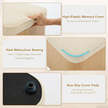 Beige Linen Upholstered Storage Ottoman With Footrest