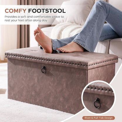 Oak Brown 30-Inch Foldable Storage Ottoman Bench