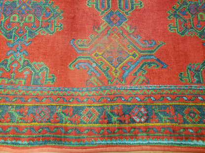 7x11 Turkish Oushak Rug, Vintage Red & Blue Oriental Carpet, Hand Knotted Wool Area Rug 7 x 11, Turkish Sparta Rug, Antique Turkish Rug Nice