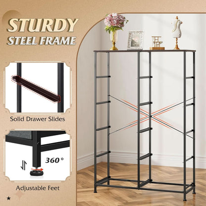 Tall Fabric Dresser With 10 Drawers Dark Grey Metal Frame