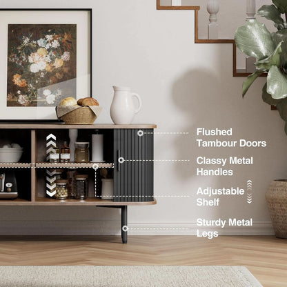 47 Inch Black TV Stand With Sliding Doors And Storage